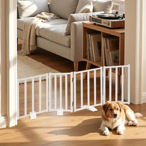 Snagle Paw Short Dog Gate,16.5" Tall Freestanding Metal Dog Gate Only for Small Dogs with Support Feet Easily Step Over,Up to 48" Wide Puppy Gate Indoor for Stairs,Doorways(White,4 Panel) - size: White-4 Panels 16.5"H*48"W