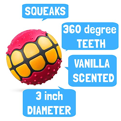 Dog Balls Toys - Squeaky Fetch Rubber Funny Ball Gifts for Large Medium Dogs (Pink Yellow) - color: Pink Yellow