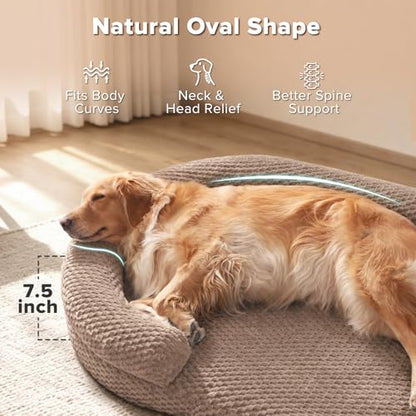 JOEJOY XL Orthopedic Dog Beds Large Sized Dog, Extra Large Washable Waterproof Oval Large Dog Bed with Removable Cover, Egg-Crate Foam Pet Bed with Bolster Sides & Non-Skid Bottom, Brown, 42''x32'' - color: Brown, size: XL(42"x 32"x 7")
