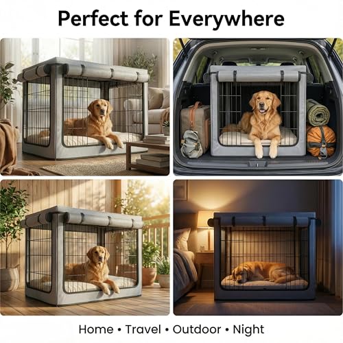 Dog Crate Cover, Heavy Duty 1680D Waterproof Oxford Cloth with Breathable Mesh & Detachable Sunshade, Universal Fit for Wire Crates, All-Weather Indoor Outdoor Use (38-Inch) - size: 38-Inch