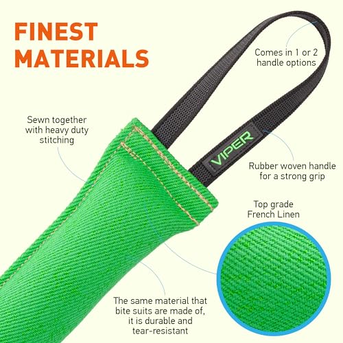 Viper Heavy Duty French Linen Dog Bite Tug Toy - K9 Trainer, Tough and Durable for Dogs Shutzhund IPO K-9 - Green - 12in L x 2in W - color: Green, size: 12in L x 2in W