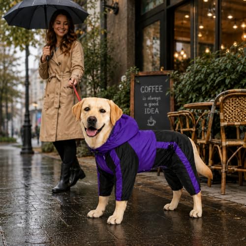 Lovelonglong Dog Hooded Raincoat, Small Dog Rain Jacket Poncho Waterproof Clothes with Hood Breathable 4 Feet Four Legs Rain Coats for Small Medium Large Pet Dogs Purple XS - color: Purple, size: XS (Small Dog ~5lbs)