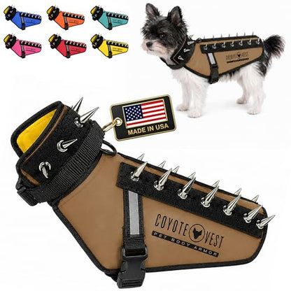 CoyoteVest Dog Harness | Stab-Resistant Protective Vest | Coyote Vest for Dogs | Defends Against Coyotes, Dogs, Birds of Prey | Reflective Safety, Made in USA (XX-Small, Texas Tan) - color: Texas Tan, size: XX-Small