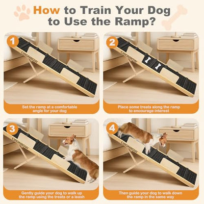 Upgraded Dog Ramp for Bed, Couch, Car, 63" Long Foldable Pet Ramp, Non-Slip Pad & Safety Baffle-6 Adjustable Height 12" to 30", Portable Stable Pet Steps for Small & Medium Old Dogs & Cats ﻿