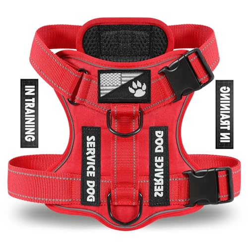Service Dog Harness, Reflective Dog Vest Harness with 5 PCS Patches, Adjustable Soft Oxford Pet Harness, Inner Layer Mesh, Easy to Control for Dogs (All-RED, X-Small (Pack of 1)) - color: ALL-RED, size: X-Small (Pack of 1)