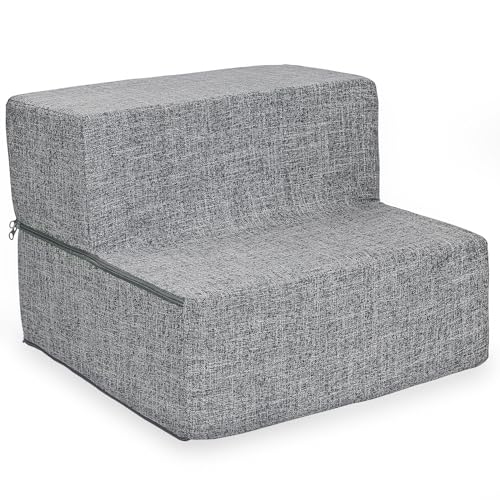Best Pet Supplies Dog Stairs & Steps - Foam Steps for Small Dogs & Cats, Non-Slip Indoor Balanced Pet Step Support, Dog Ramp, No Assembly, Ash Gray Linen, Foldable 2-Step (12-inch Height) - color: Ash Gray Linen, size: H: 12 Inches (Foldable)