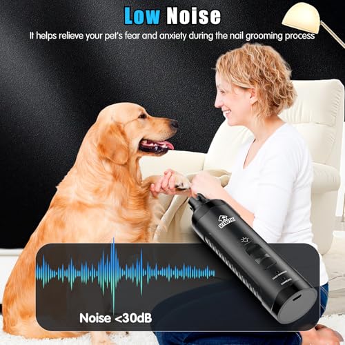 VIWIK Dog Nail Grinder, Dog Nail Trimmers for Large Medium Small Dogs & Cats, Super Quiet Electric Pet Nail Clippers Kit with Light, 2-Speed USB Rechargeable Pet Paws Grooming Tool Black - color: Black+Blue