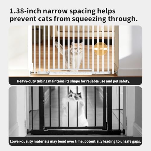 78.74" Extra Tall Cat Gate for Doorway, Wide Adjustable 27.56"-32.28" No Drilling Pet Proof Safety Door Gate, Pressure Mount Full Dog Barrier for Stairs Kitchen House-White - size: W27.56-32.28"
