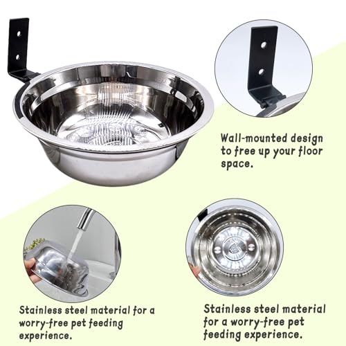 Wall Mounted Dog Bowls-2 * 16 Oz, Stainless-Steel Raised Adjustable Height Dog Food and Water Bowls, Elevated Pet Comfort Feeding Bowl for Medium Large Dogs Cats(Collapsible) - size: 2cups(16OZ)