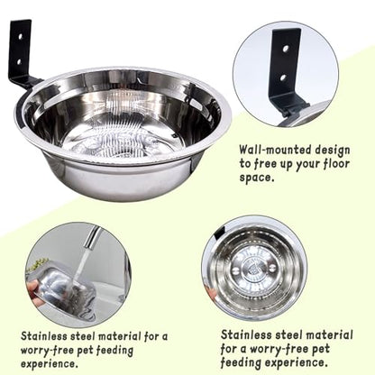 Wall Mounted Dog Bowls-2 * 16 Oz, Stainless-Steel Raised Adjustable Height Dog Food and Water Bowls, Elevated Pet Comfort Feeding Bowl for Medium Large Dogs Cats(Collapsible) - size: 2cups(16OZ)