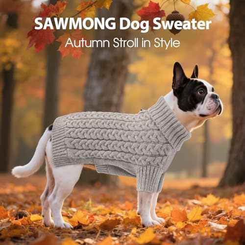 SAWMONG Dog Sweater, Dog Sweaters for Large Dogs Girls Boys, Pullover Turtleneck Knitted Doggy Sweatshirt, Cold Weather Pet Clothes（Grey, Large - color: Grey, size: Large