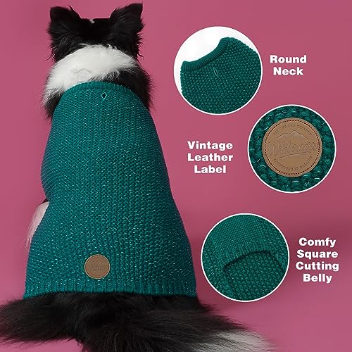 KYEESE Dog Sweater with Leash Hole Warm Pullover with Reflective Yarn for Small and Medium Dogs Male Soft Knit Pullover Boy Dog Coats Cozy Lightweight Thick Sweater,Green,Large - color: 3# Green, size: L (30-45lbs)