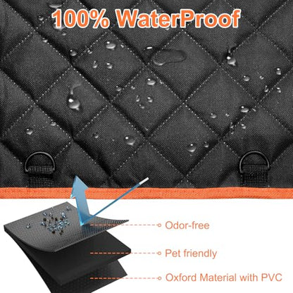 VIVOYAN Dog Car Seat Cover for Back Seat, Waterproof Heavy Duty Pet Protector with Hard Bottom Extender, Scratchproof Nonslip Hammock Fits Cars, Trucks & SUVs, Holds 400lbs, Mesh Window