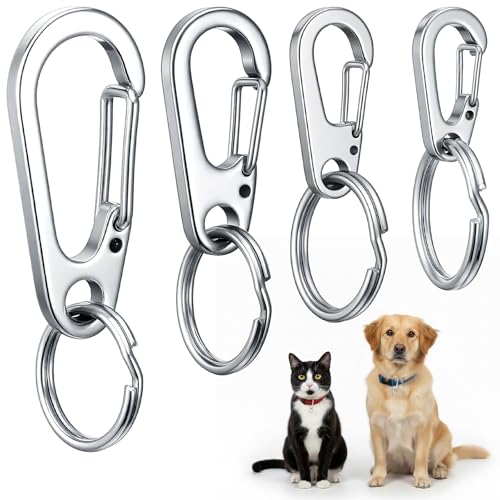 4 Pack Dog Tag Clips, Stainless Steel Heavy Duty Quick and Secure Id Tag Holders for Dog Cat Collars and Harnesses, Easy Change Clips for Dogs and Cats (Silver)