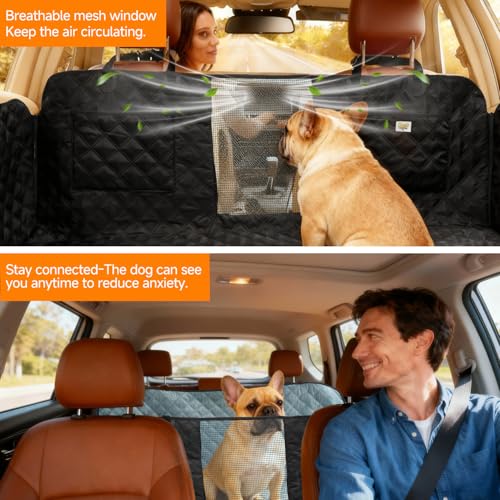 PETTALK Premium 2 Sided Design for Double Comfort Dog Car Cover for Back Seat, Waterproof Dog Hammock for Backseat Non-Slip Pet Protector, Anti Scratch Seat Cover Universal Fit for Cars SUVs Trucks