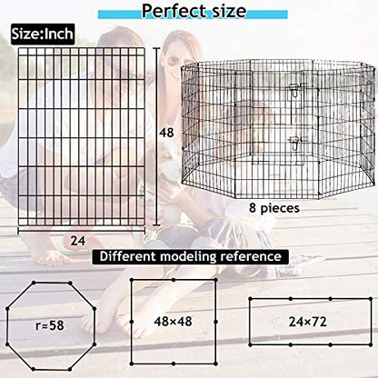 Pet Dog Playpen 8 Panel 48" Durable Metal Portable Foldable Indoor Outdoor Cat Puppy Exercise Pen with Door Animal Wire Yard Dog Fence Crate Kennel for Small Medium Large Dog - size: 48"x8 Panels
