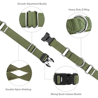 Mikivery Martingale Collar for Dogs Nylon Dog Collar with Quick Release Buckle Adjustable Training No Slip Dog Collars(Medium, Military Green) - color: Military Green, size: Medium