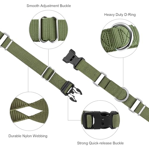 Mikivery Martingale Collar for Dogs Nylon Dog Collar with Quick Release Buckle Adjustable Training No Slip Dog Collars(Large, Military Green) - color: Military Green, size: Large