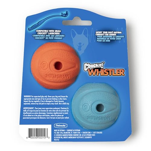 Chuckit! The Whistler Ball Dog Toy, Small (2 Inch Diameter) for Dogs 0-20 lbs, Pack of 2
