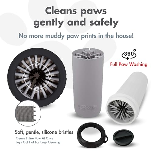 Dexas Lidded MudBuster Large Dog Paw Cleaner, Light Gray, Fits 2.5"-3.5" Wide Paws Gentle Silicone Bristles for Quick, Easy Cleaning - color: Light Gray, size: Large with Lid