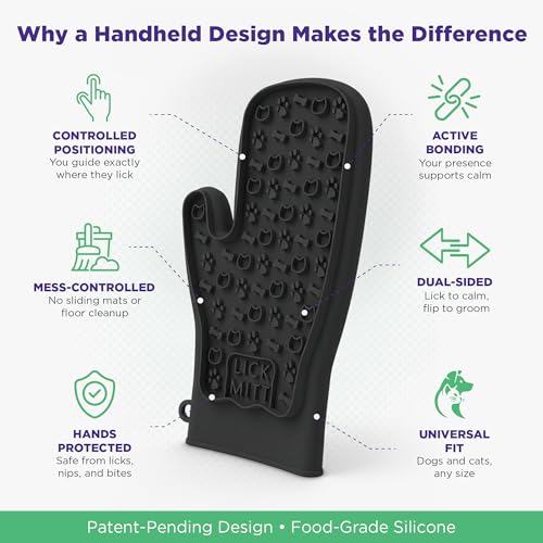 Lixy Pet LickMitt – Dual-Sided Calming & Grooming Mitt for Dogs and Cats – Human-Held Silicone Treat Mitt for Anxiety Relief, Bonding & Shedding – BPA-Free, Food-Grade, Easy Clean – Black - color: Black