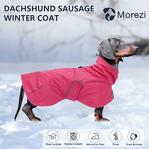 Dachshund Coats Waterproof, Perfect for Dachshunds, Sausage, Weiner Dog Winter Coat with Padded Fleece, Puppy Snowsuit with Adjustable Bands and High Vis Reflective Trim - Pink - S - color: Pink, size: Small