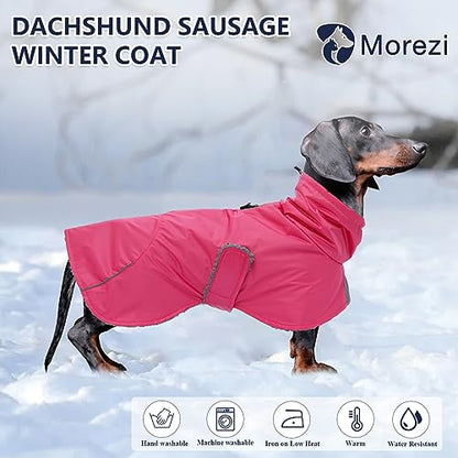 Dachshund Coats Waterproof, Perfect for Dachshunds, Sausage, Weiner Dog Winter Coat with Padded Fleece, Puppy Snowsuit with Adjustable Bands and High Vis Reflective Trim - Pink - S - color: Pink, size: Small