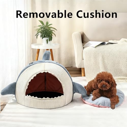 2026 New Shark Cat Bed, Shark Shaped Kennel, Anti-Slip Bottom, Cute Winter Warm Soft Sharks Mouth Cat Caves, Semi-Closed Cosy Cave Hideaway for Cats & Small Dogs (A,L) - color: A, size: L