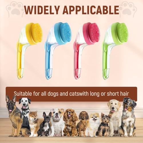 2025 New Pet Bath Brush, 2 in 1 Dog Bathing Grooming Massage Brush with Shampoo Dispenser, Dog Scrubber for Long Short Haired Dogs and Cats (Red) - color: Red