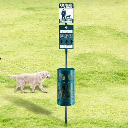 Qinyoung Dog Waste Station Galvanized Steel Outdoor Pet Bin with Poop Bag Dispenser Reflective Sign Rust Proof for Backyard Commercial Park(Green) - color: Green