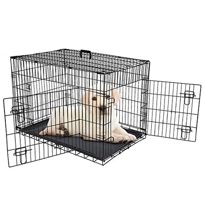 Portable Pet Crate 36 Inch Dog Crate for Medium Dogs Foldable Double Door Metal Frame Kennel Cage with Handle and Removable Proof Tray for Indoor & Outdoor Travel Use