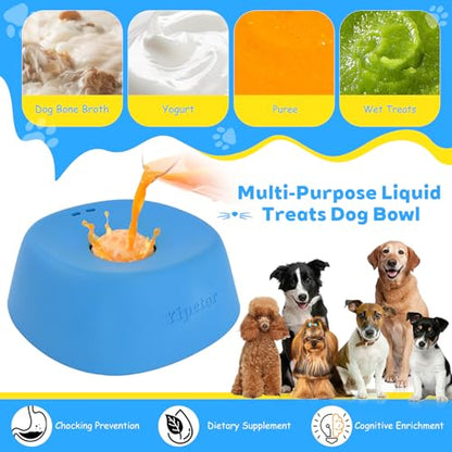 Yipetor Slow Feeder Dog Bowls for Liquid Treat, 【Enrichment Ball-Roll】 Bone Broth Dog Lick Bowl, 3/4 Cup Yogurt Pup Lick Toy for Large Medium Small Breeds Dietary Supplement/Post-op Nutrition - color: blue