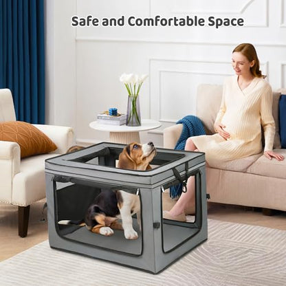 MEGHNA Dog Crate Portable Collapsible Lightweight Soft Sided Folding Travel Dog Kennel Double Door Collapsible 620D Oxford Fabric Cage (Grey, Medium) - size: Medium