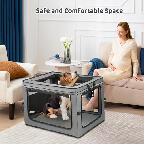 Portable Dog Crate Soft Dog Crate 22",30",36",42" Foldable Basic Dog Crates Easy Set-up, Light, Sturdy, Comfy，Collapsible Crate for Home and Travel (30Inch) - size: 30Inch