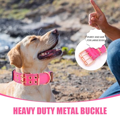 Heavy Duty Tactical Dog Collar with Neoprene Padded and Metal Buckle, Reflective Nylon for Medium to Large Dogs(Pink, Medium) - color: Pink, size: Medium (Pack of 1)