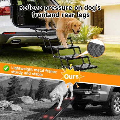Foldable Dog Steps for Car - Non-Slip Pet Stairs for Large Dogs, Portable Dog Ramps for SUV andTruck, Supports Up to 300 Lbs, 5 Steps