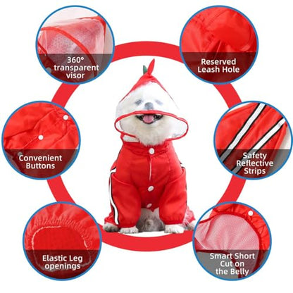 MANON ROSA Dog Raincoat Waterproof & Quick-Drying Puppy Rain Coat with Hood and Leash Hole Cute Hooded Rain Poncho Gear Clothes for Small Medium Large Dogs (Dinosaur,Medium) - color: Dinosaur, size: Medium