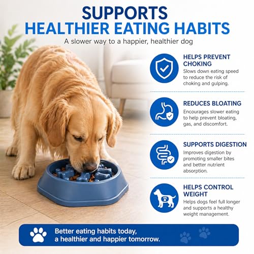 Slow Feeder Bowl for Small & Medium Cats & Dogs - Durable Slow Feeding Bowl with Non-Slip Base - Anti-Choking Puzzle Food Bowl for Dogs That Helps Mental Stimulation & Reduces Fast Eating-Blue - color: Blue