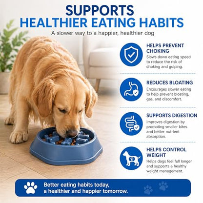 Slow Feeder Bowl for Small & Medium Cats & Dogs - Durable Slow Feeding Bowl with Non-Slip Base - Anti-Choking Puzzle Food Bowl for Dogs That Helps Mental Stimulation & Reduces Fast Eating-Blue - color: Blue