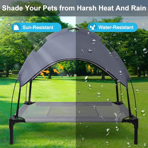 34.3'' Outdoor Elevated Dog Bed with Canopy, Raised Dogs Bed Small Medium Size Dogs with Four Ice Pack, Breathable Cooling Dog Cot Beds, Outdoor Dog Hammock Bed, Outside Pet Bed(Small) - size: Small(34.3"L x 21.78"W x 7"Th)