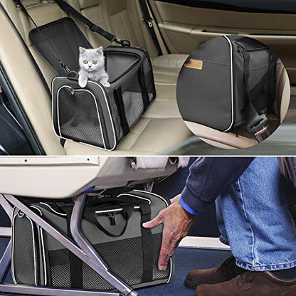 Cat Carrier - Portable Foldable Dog Pet Carrier, Soft-Sided Pet Bag up to 15 Lbs, Airline Approved Travel Puppy Carrier - color: Brown, size: 17.5"L x 11.0"W x 11.0"H