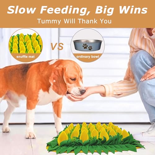 Snuffle Mat for Dogs, Cats, Rabbits, Guinea Pigs, Durable Washable Pet Feeding Mat, Flower & Grass Slow Feeder, Nose Work Training Pad, Anxiety Relief & Mental Stimulation(S, Yellow) - color: Yellow