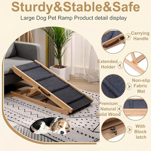 Foldable Wooden Dog Ramp & Pet Stairs - 5-Level Non-Slip Pet Steps for Dogs & Cats,Wood Ramp for Dogs to Get on Bed Couch Car,Suitable for Indoor and Outdoor use