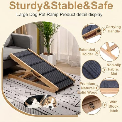 Foldable Wooden Dog Ramp & Pet Stairs - 5-Level Non-Slip Pet Steps for Dogs & Cats,Wood Ramp for Dogs to Get on Bed Couch Car,Suitable for Indoor and Outdoor use