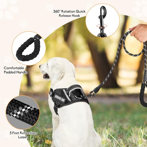 Service Dog Vest Harness and Leash Set, Animire in Training Dog Harness with 10 Dog Patches, Reflective Dog Leash with Soft Padded Handle for Small, Medium, Large, and Extra-Large Dogs (Black,S) - color: Black, size: S