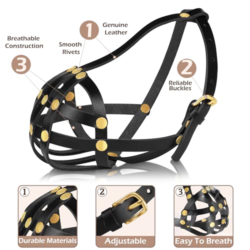 OOPSDOGGY French Bulldog Dog Muzzle for Short Snout Dog - Leather Breathable Secure Basket Muzzle for Frenchie Prevents Biting No Chewing Adjustable (Black) - color: Black