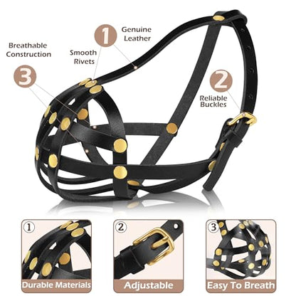 OOPSDOGGY French Bulldog Dog Muzzle for Short Snout Dog - Leather Breathable Secure Basket Muzzle for Frenchie Prevents Biting No Chewing Adjustable (Black) - color: Black