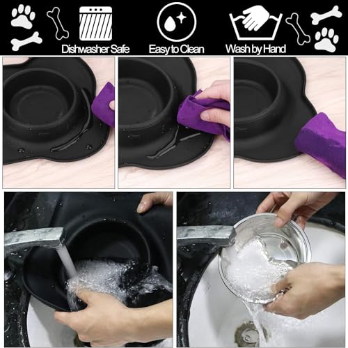 AsFrost Dog Food Bowls Stainless Steel Dog Bowls with No Spill Non-Skid Silicone Mat, Dog Food and Water Bowl Set, Dog Dishes for Small Medium Large Sized Dogs Pet Food Feeding Bowls, 4 Cup, Black - color: Black, size: 4¾ Cup/38 oz each