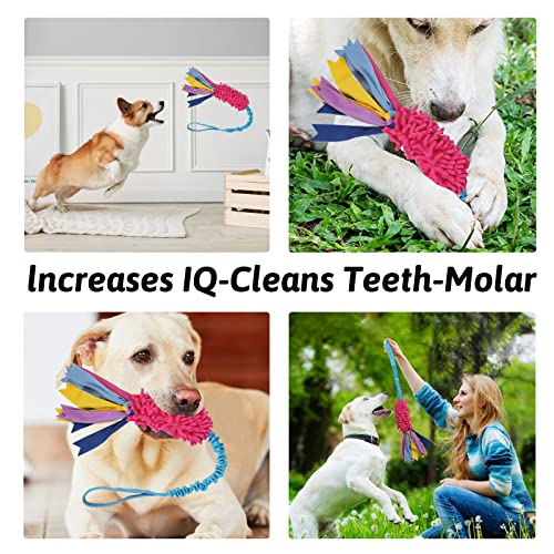 Wodoca Dog Tug Toy - Aggressive Chewer Rope Toy with Strong Squeak, Ideal for Large Dogs, Easy to Clean, Hand Made - color: Red Chenille, Blue Webbing