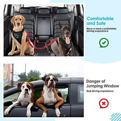 SlowTon Dog Seat Belt, Double Dog Seatbelt Adjustable Vehicle Safety Leash with Elastic Bungee Buffer, Reflective No Tangle Y Shape Two Dog Harness Seat Belt Splitter for Pets Car Trip (Red, M) - color: D.Red, size: 2 Medium in 1